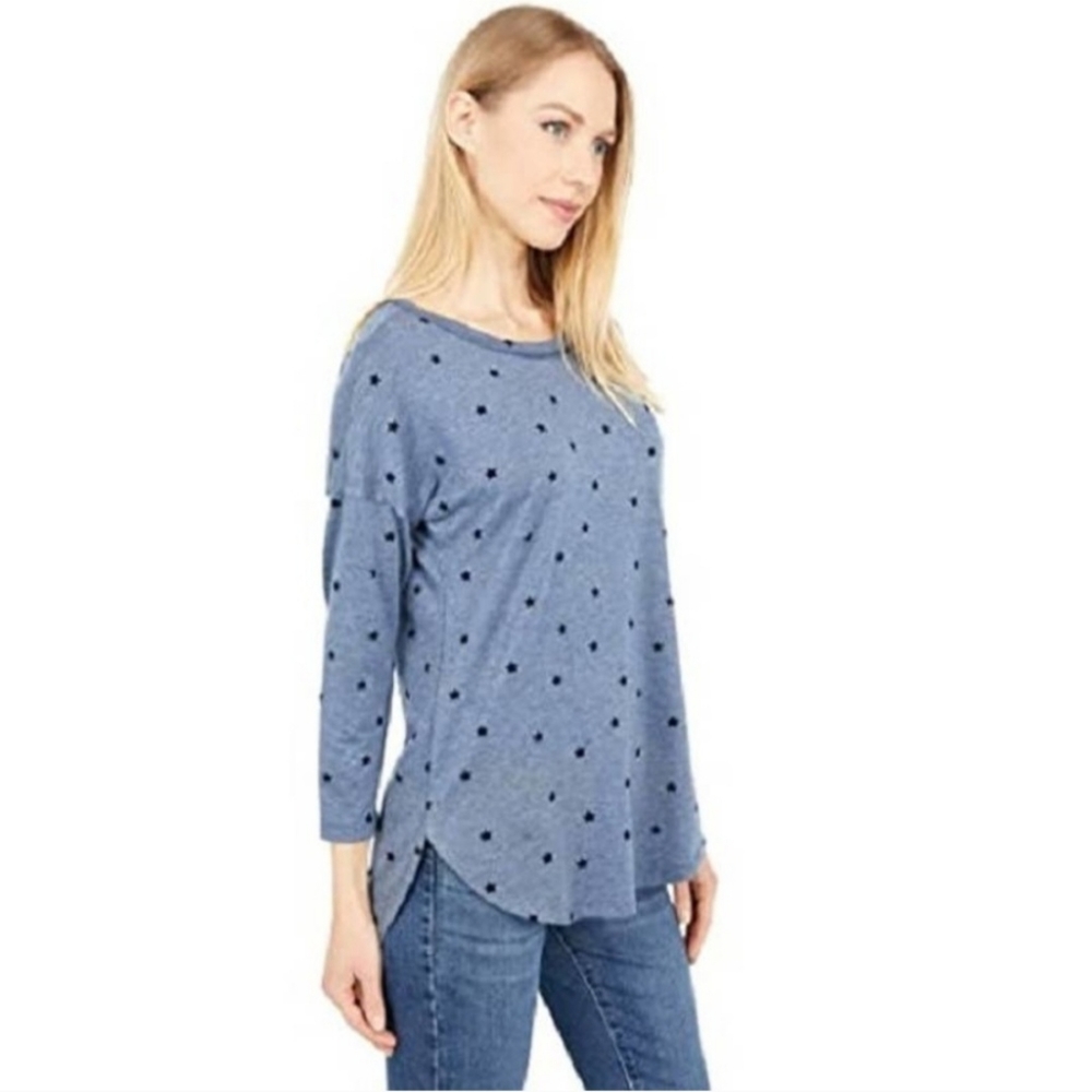 🌿bobeau Star Print 3/4 Sleeve Top w/Curved Hem [M]🌿